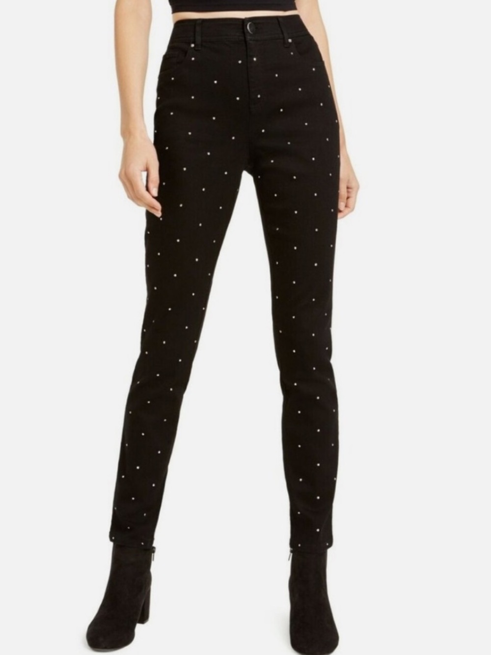 BAR III Women's Wild Luxe Silver Stud Denim Skinny Jeans, Black, Sz 10, NWOT